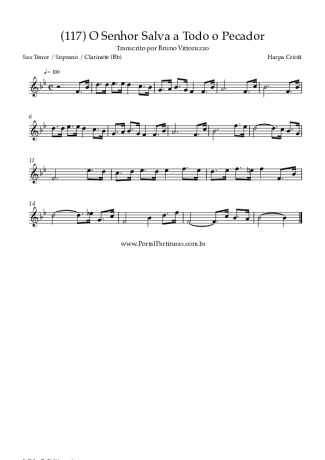Harpa Cristã (117) O Senhor Salva A Todo O Pecador score for Tenor Saxophone Soprano (Bb)