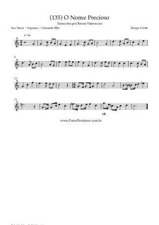 Harpa Cristã (135) O Nome Precioso score for Tenor Saxophone Soprano (Bb)
