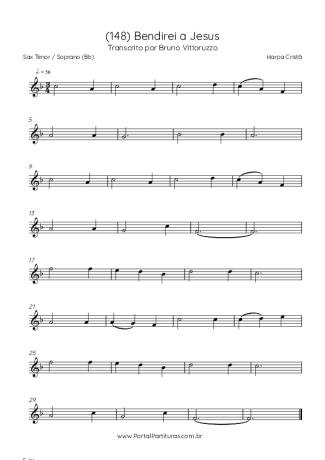 Harpa Cristã (148) Bendirei A Jesus score for Tenor Saxophone Soprano (Bb)