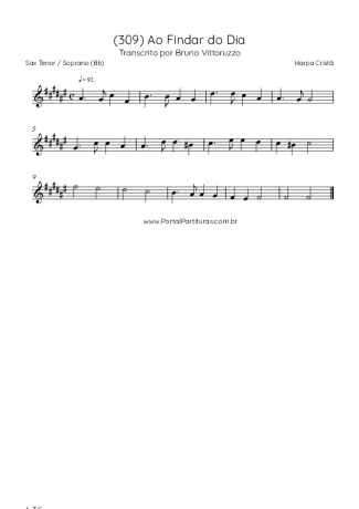 Harpa Cristã (309) Ao Findar Do Dia score for Tenor Saxophone Soprano (Bb)