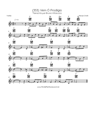 Harpa Cristã (353) Vem Ó Prodígio score for Acoustic Guitar