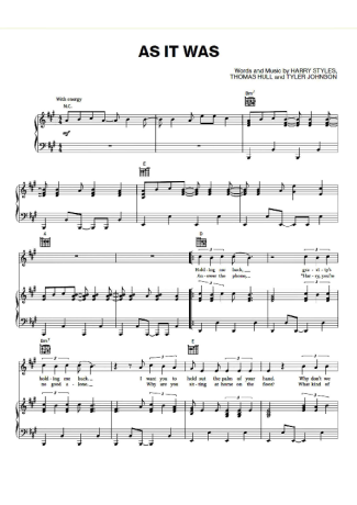 Harry Styles As It Was score for Piano