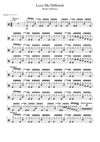 Hayley Williams Love Me Different score for Drums