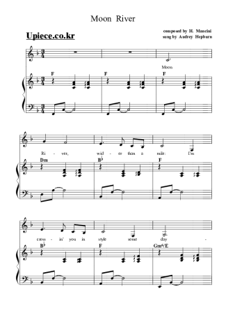 Henry Mancini Moon River score for Piano