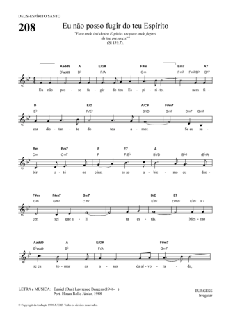 Hinário Para o Culto Cristão Eu Não Posso Fugir Do Teu Espírito score for Keyboard