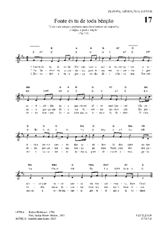 Hinário Para o Culto Cristão Fonte és Tu De Toda Bênção score for Keyboard