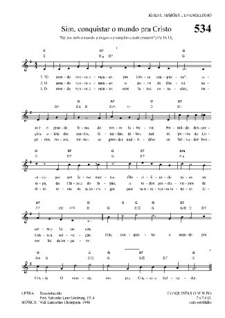 Hinário Para o Culto Cristão Sim Conquistar O Mundo Pra Cristo score for Keyboard