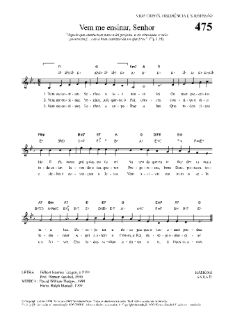 Hinário Para o Culto Cristão Vem Me Ensinar Senhor score for Keyboard