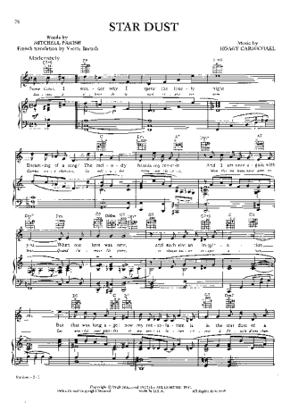 Hoagy Carmichael Stardust score for Piano