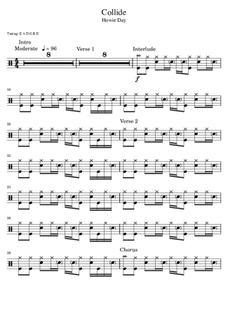 Howie Day Collide score for Drums