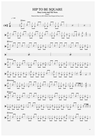 Huey Lewis and the News Hip To Be Square score for Drums