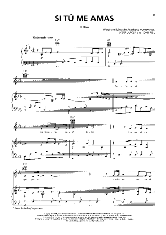 Il Divo Si Tu Me Amas score for Piano