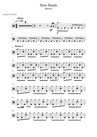 Interpol Slow Hands score for Drums