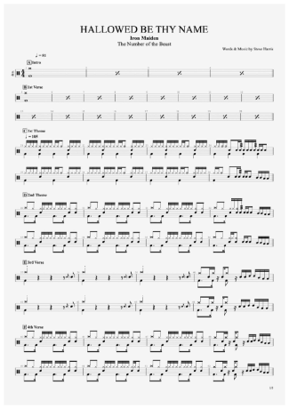 Iron Maiden Hallowed Be Thy Name score for Drums