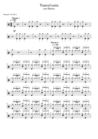 Iron Maiden Transylvania score for Drums