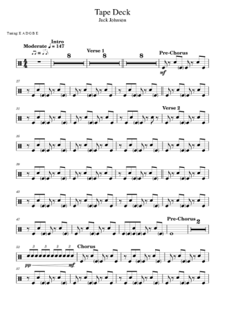 Jack Johnson Tape Deck score for Drums