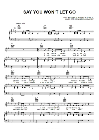James Arthur Say You Wont Let Go score for Piano