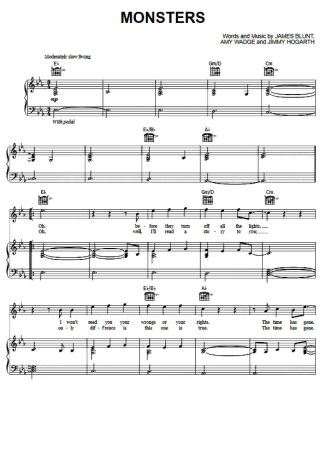 James Blunt Monsters score for Piano