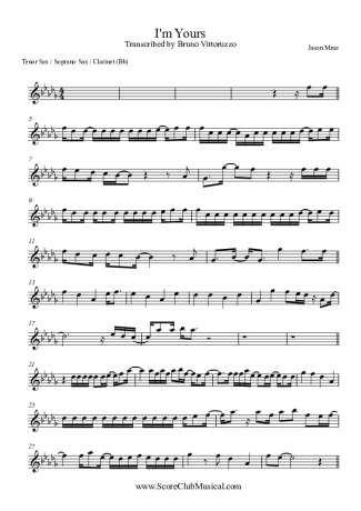Jason Mraz I'm Yours score for Tenor Saxophone Soprano (Bb)