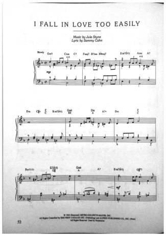 Jazz Standard I Fall In Love Too Easily score for Piano