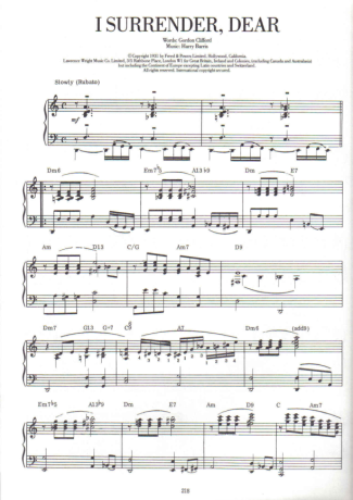 Jazz Standard I Surrender Dear score for Piano
