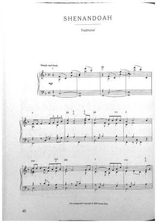 Jazz Standard Shenandoah score for Piano