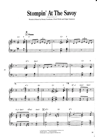Jazz Standard Stompin At The Savoy score for Piano