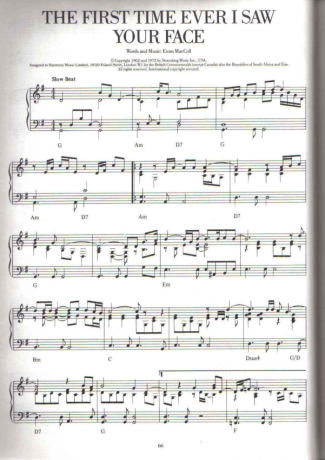 Jazz Standard The First Time Ever I Saw Your Face score for Piano