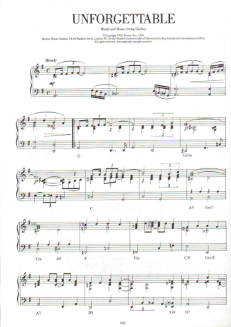 Jazz Standard Unforgettable score for Piano