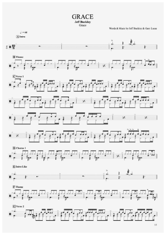 Jeff Buckley Grace score for Drums