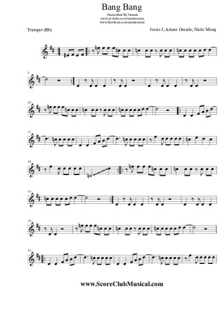 Jessie J, Ariana Grande and Nicki Minaj Bang Bang score for Trumpet