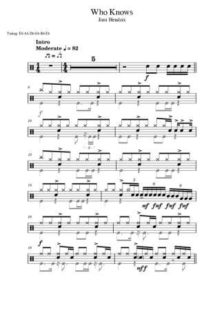 Jimi Hendrix Who Knows score for Drums
