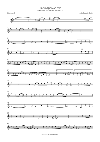 João Paulo & Daniel Estou Apaixonado score for Clarinet (C)