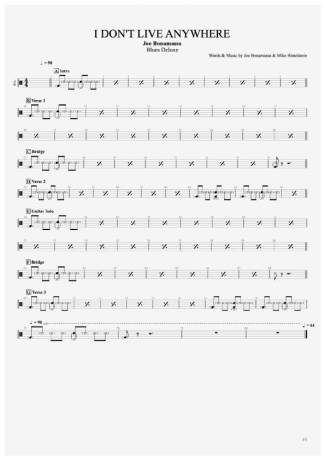 Joe Bonamassa I Don´t Live Anywhere score for Drums