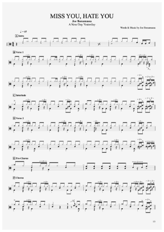 Joe Bonamassa Miss You, Hate You score for Drums