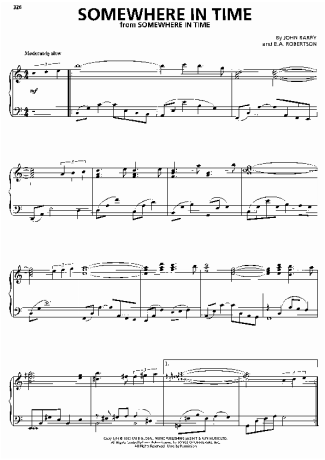 John Barry Somewhere In Time Sheet Music score for Piano