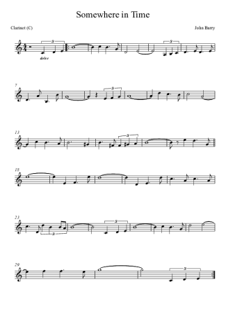 John Barry  score for Clarinet (C)