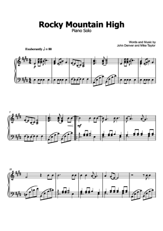 John Denver Rocky Mountain High score for Piano