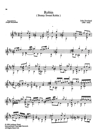 John Dowland Robin (Bonny Sweet Robin) score for Acoustic Guitar