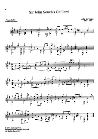 John Dowland Sir John Souchs Galliard score for Acoustic Guitar