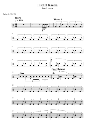 John Lennon Instant Karma score for Drums