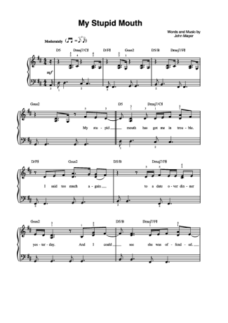 John Mayer My Stupid Mouth score for Piano