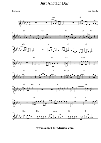 Jon Secada Just Another Day score for Keyboard