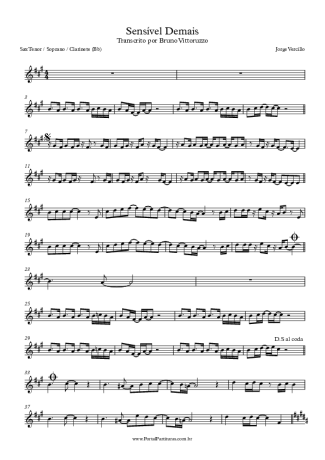 Jorge Vercillo Sensível Demais score for Tenor Saxophone Soprano (Bb)