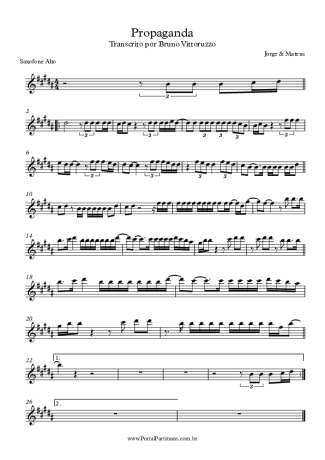 Jorge e Mateus Propaganda score for Alto Saxophone