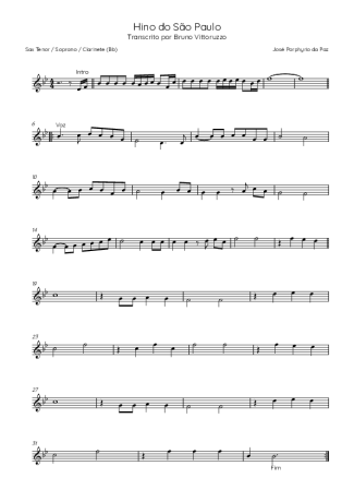José Porphyrio da Paz Hino Do São Paulo Futebol Clube score for Tenor Saxophone Soprano (Bb)