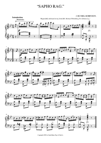J. Russell Robinson Sapho Rag score for Piano