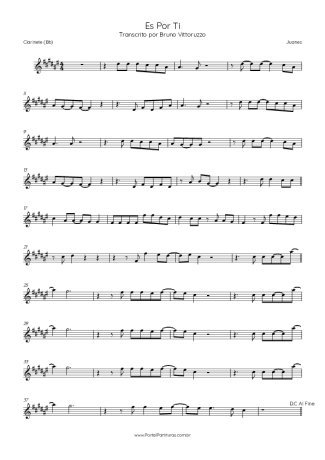 Juanes Es Por Ti score for Clarinet (Bb)