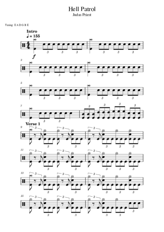 Judas Priest Hell Patrol score for Drums