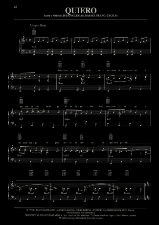 Julio Iglesias Quiero score for Piano